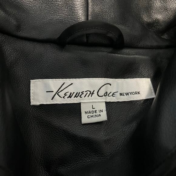 Kenneth Cole New York Faux Leather Buttery Soft Black Trench Overcoat Large - Picture 6 of 8